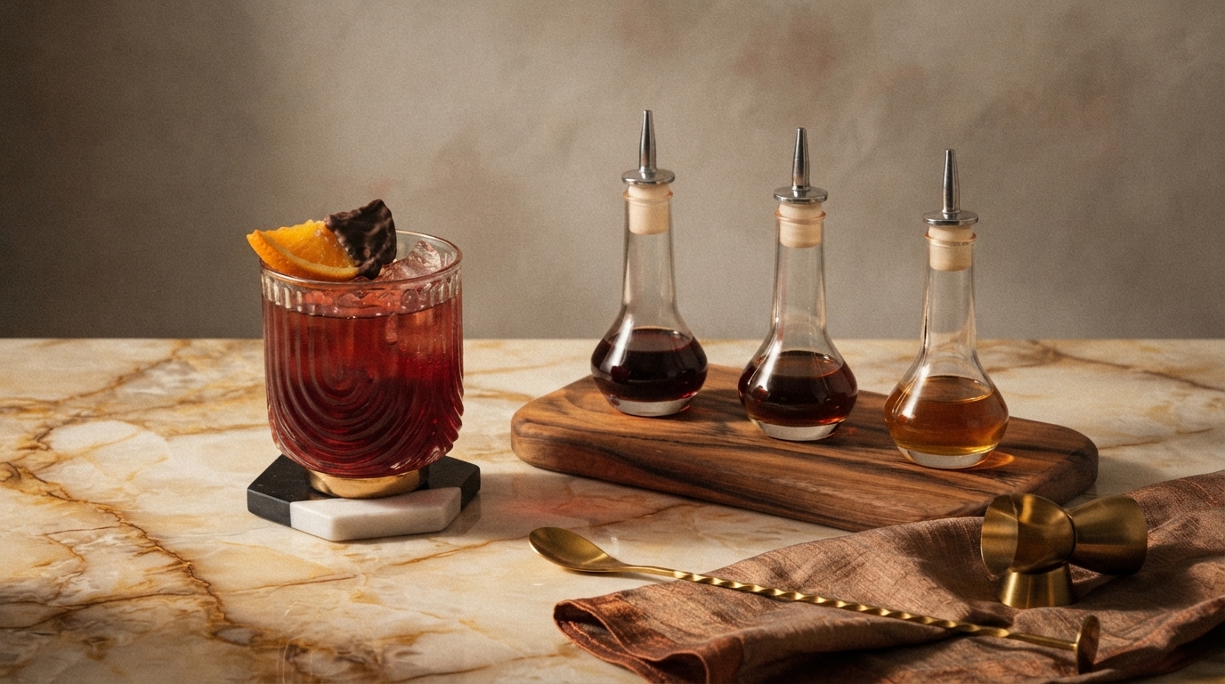 Editorial illustration for A Home Bartender's Guide to Four Essential Cocktail Bitters